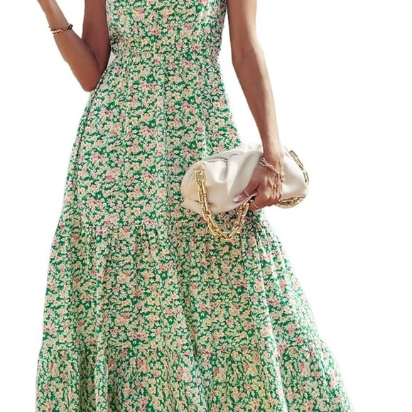 Women's Summer Floral One Shoulder Maxi Dress Knot Ruffle Boho Beach Vacation We - Picture 1 of 5